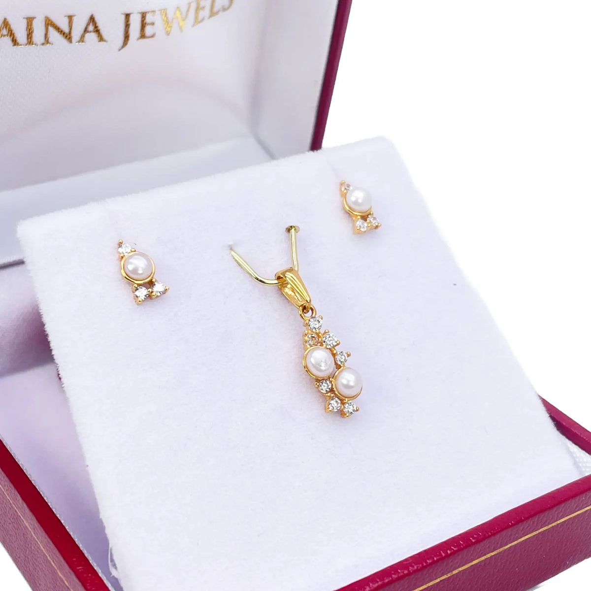 22ct Yellow Gold Round Freshwater Pearl Bubble Pendant and Matching Earrings Set 