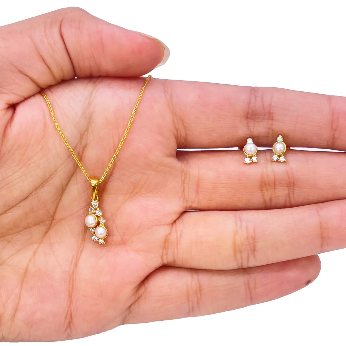22ct Yellow Gold Round Freshwater Pearl Bubble Pendant and Matching Earrings Set 