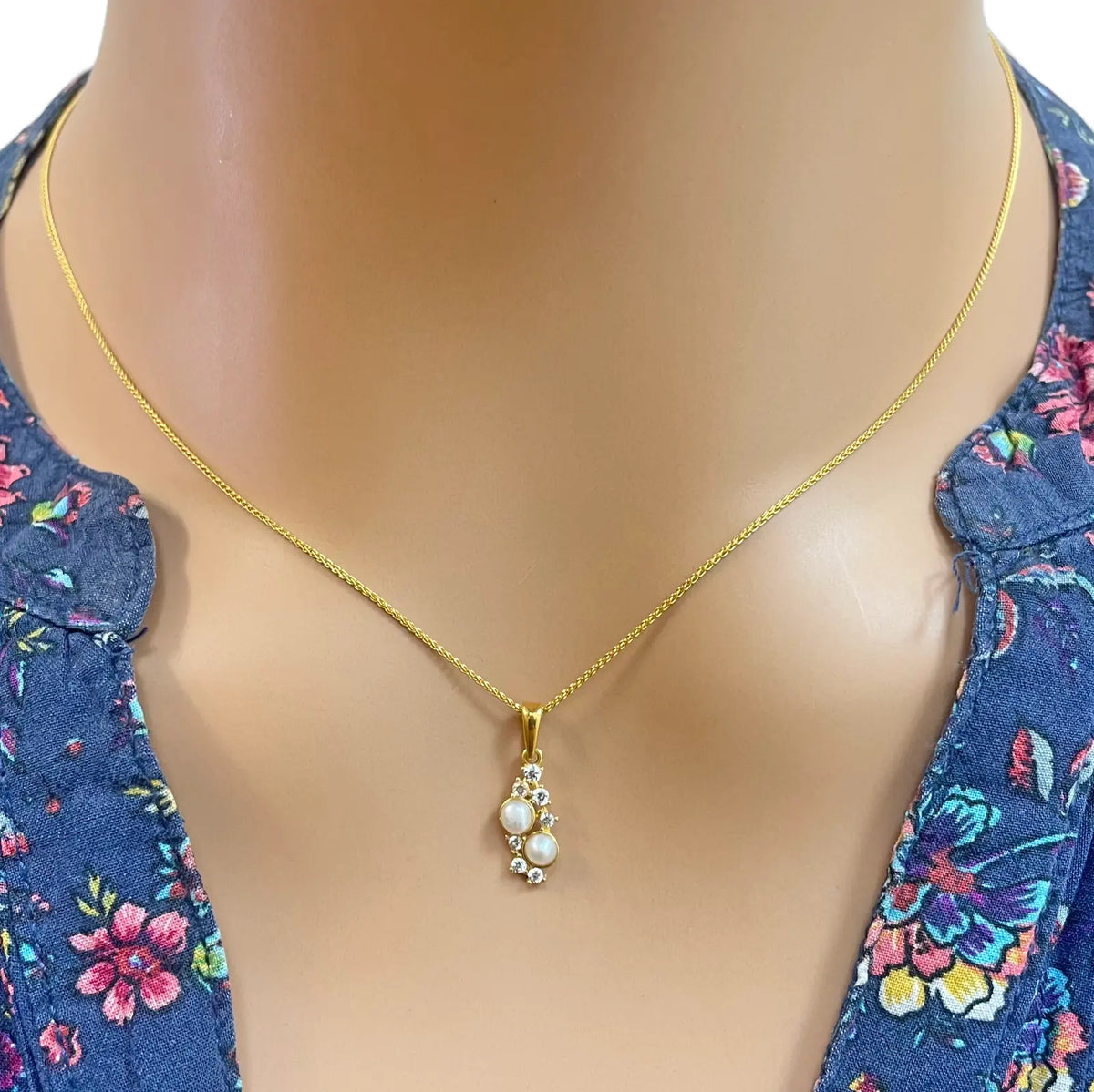 22ct Yellow Gold Round Freshwater Pearl Bubble Pendant and Matching Earrings Set 