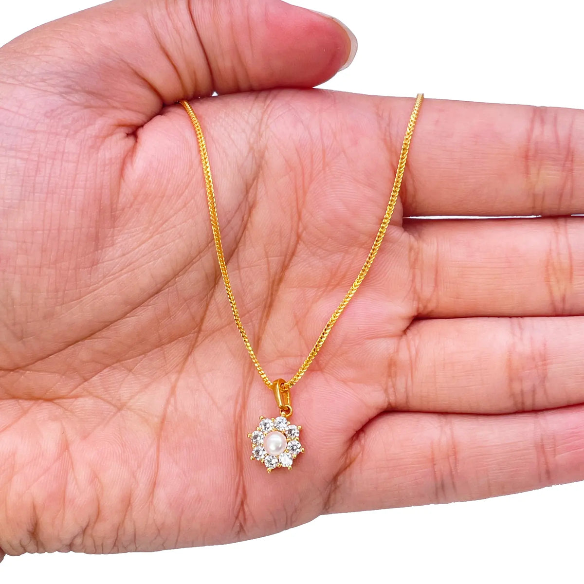 22ct Yellow Gold Round Freshwater Pearl Halo Pendant and Round Earrings Set 