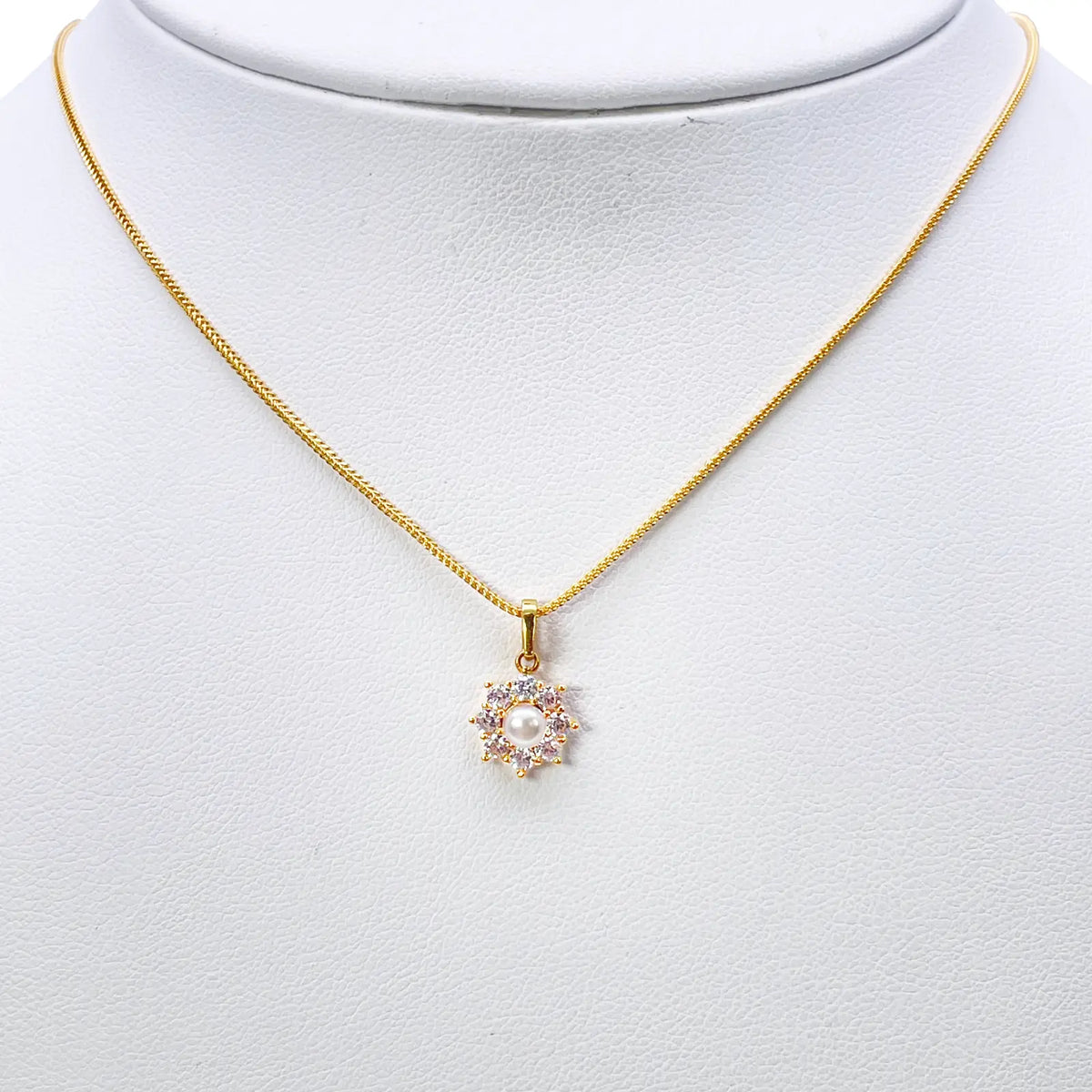 22ct Yellow Gold Round Freshwater Pearl Halo Pendant and Round Earrings Set 