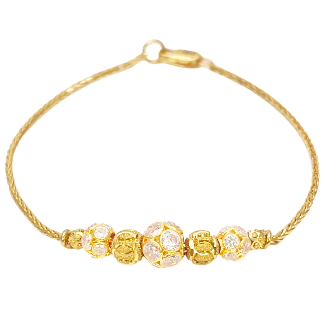 22ct Yellow Gold Seven Diamond Cut & Cubic Zirconia Sparkly Beaded Bracelet 6.5 inches 