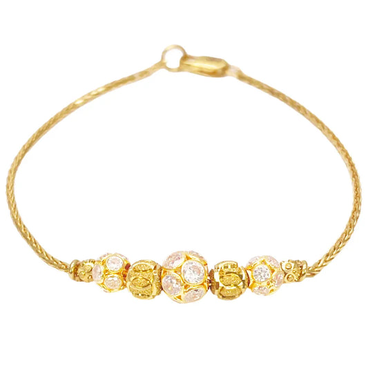 22ct Yellow Gold Seven Diamond Cut & Cubic Zirconia Sparkly Beaded Bracelet 6.5 inches 