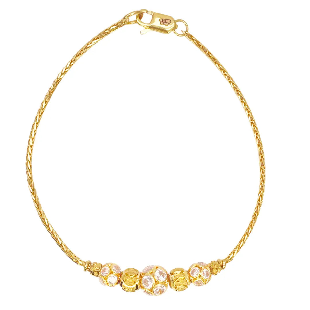 22ct Yellow Gold Seven Diamond Cut & Cubic Zirconia Sparkly Beaded Bracelet 6.5 inches 