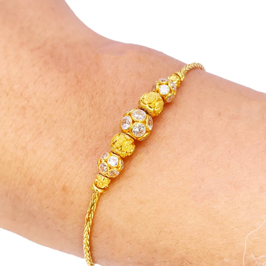 22ct Yellow Gold Seven Diamond Cut & Cubic Zirconia Sparkly Beaded Bracelet 6.5 inches 