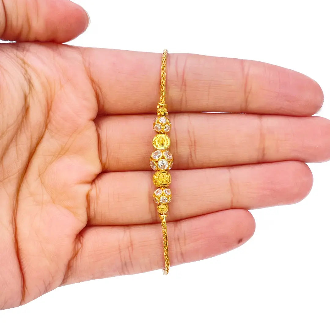 22ct Yellow Gold Seven Diamond Cut & Cubic Zirconia Sparkly Beaded Bracelet 6.5 inches 