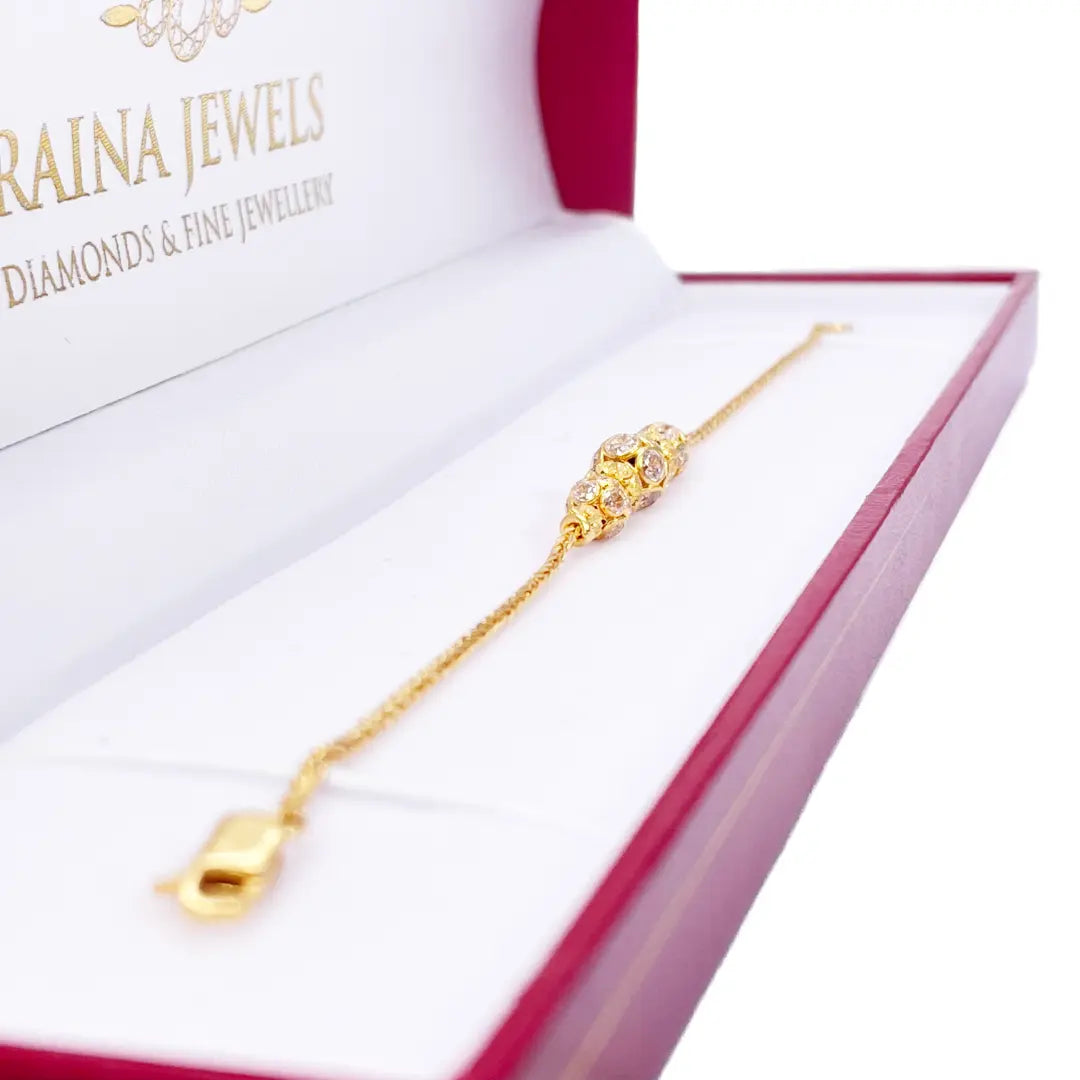 22ct Yellow Gold Seven Diamond Cut & Cubic Zirconia Sparkly Beaded Bracelet 6.5 inches 
