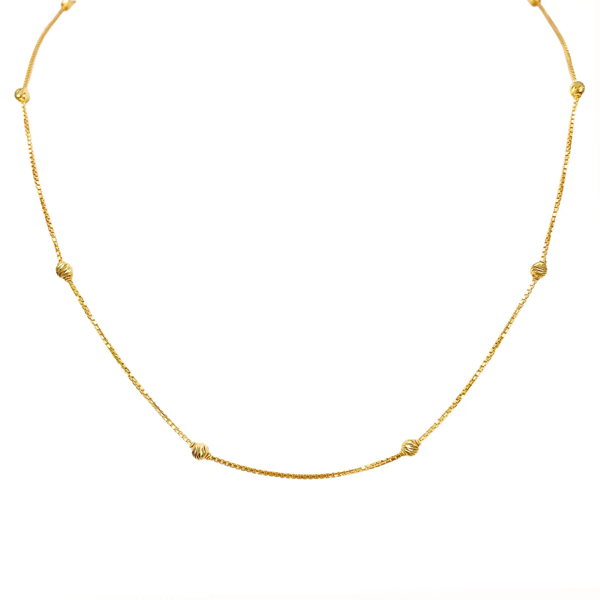 22ct Yellow Gold Shiny Diamond Cut Ball Eight Beaded Necklace Chain 18.5 Inches 