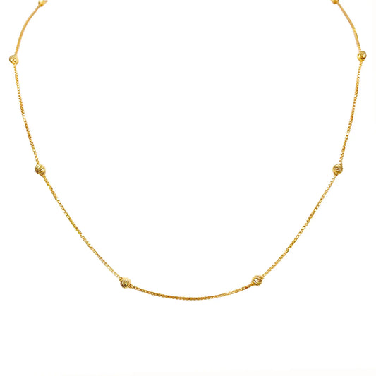 22ct Yellow Gold Shiny Diamond Cut Ball Eight Beaded Necklace Chain 18.5 Inches 
