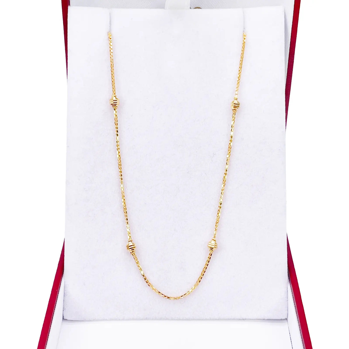 22ct Yellow Gold Shiny Diamond Cut Ball Eight Beaded Necklace Chain 18.5 Inches 