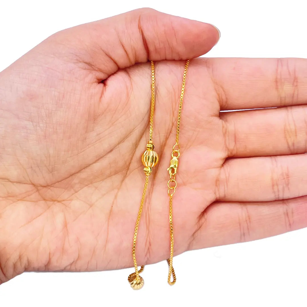 22ct Yellow Gold Shiny Diamond Cut Five Gold Ball Beaded Necklace 19 Inches 