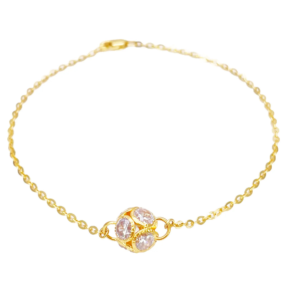 22ct Yellow Gold Single Cubic Zirconia Sparkly Glitter Ball Ladies Bracelet 7 Inches 