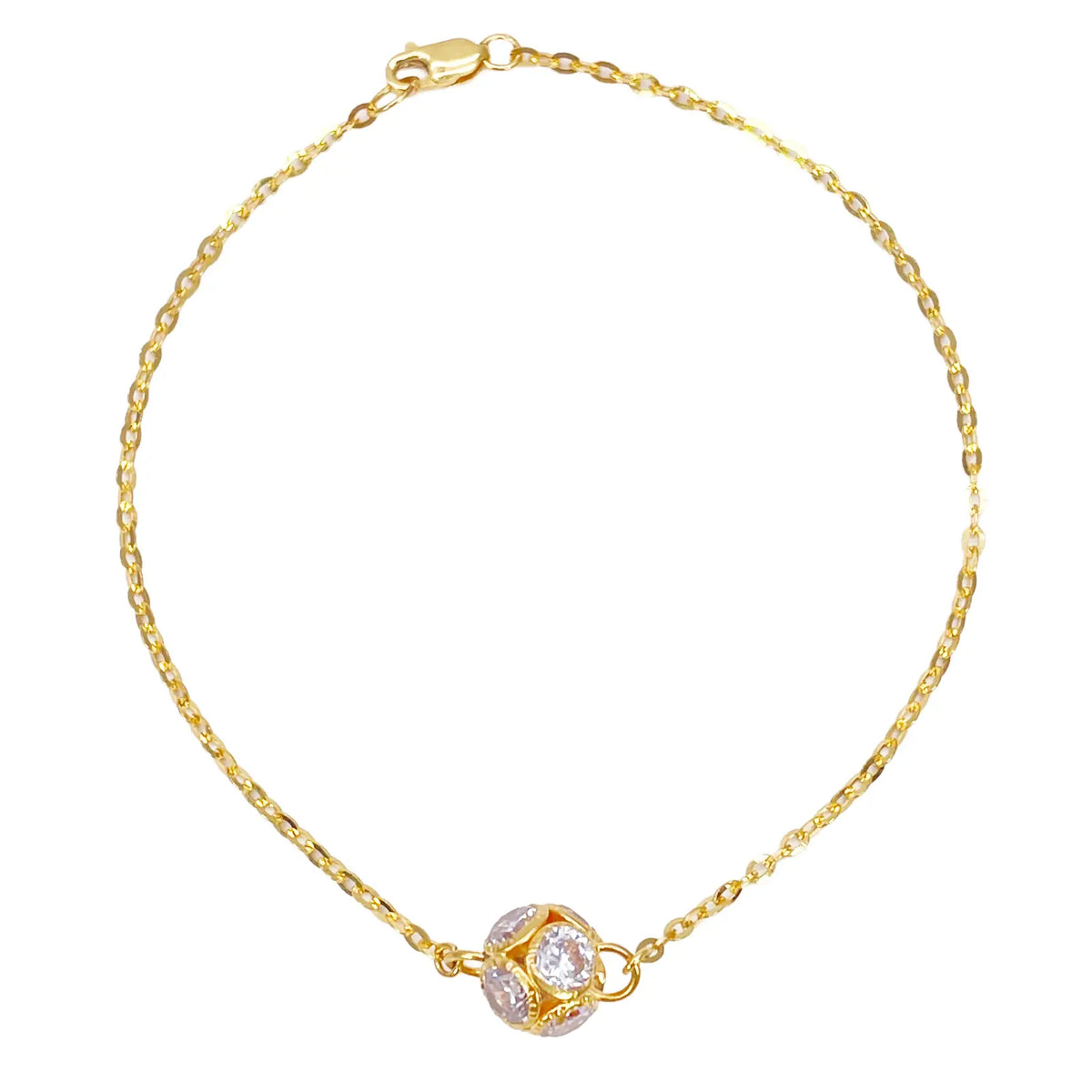22ct Yellow Gold Single Cubic Zirconia Sparkly Glitter Ball Ladies Bracelet 7 Inches 