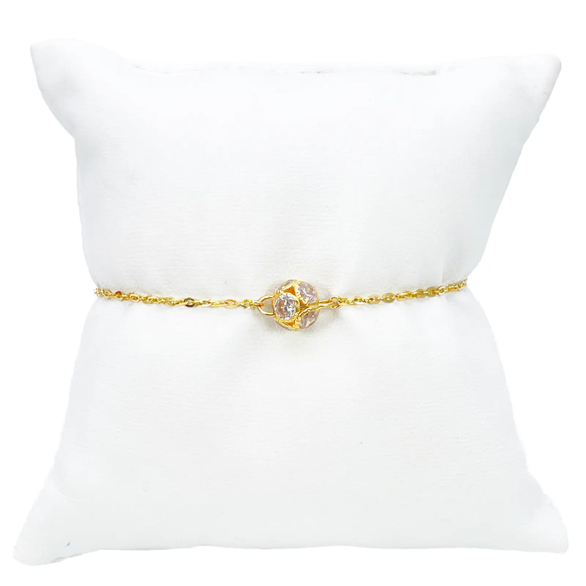 22ct Yellow Gold Single Cubic Zirconia Sparkly Glitter Ball Ladies Bracelet 7 Inches 
