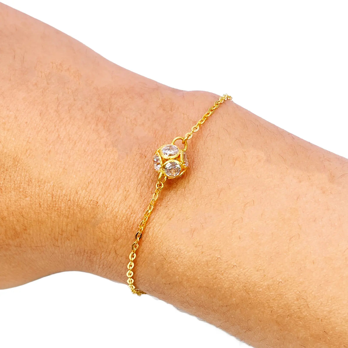 22ct Yellow Gold Single Cubic Zirconia Sparkly Glitter Ball Ladies Bracelet 7 Inches 