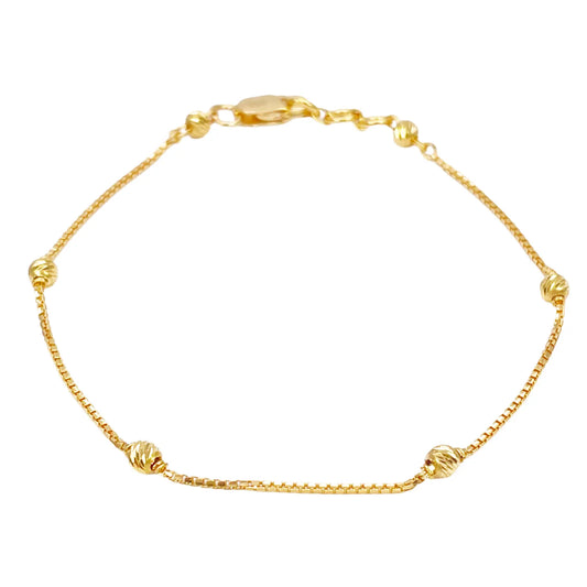 22ct Yellow Gold Six Beaded Diamond Cut Box Chain Bracelet 7 Inches 