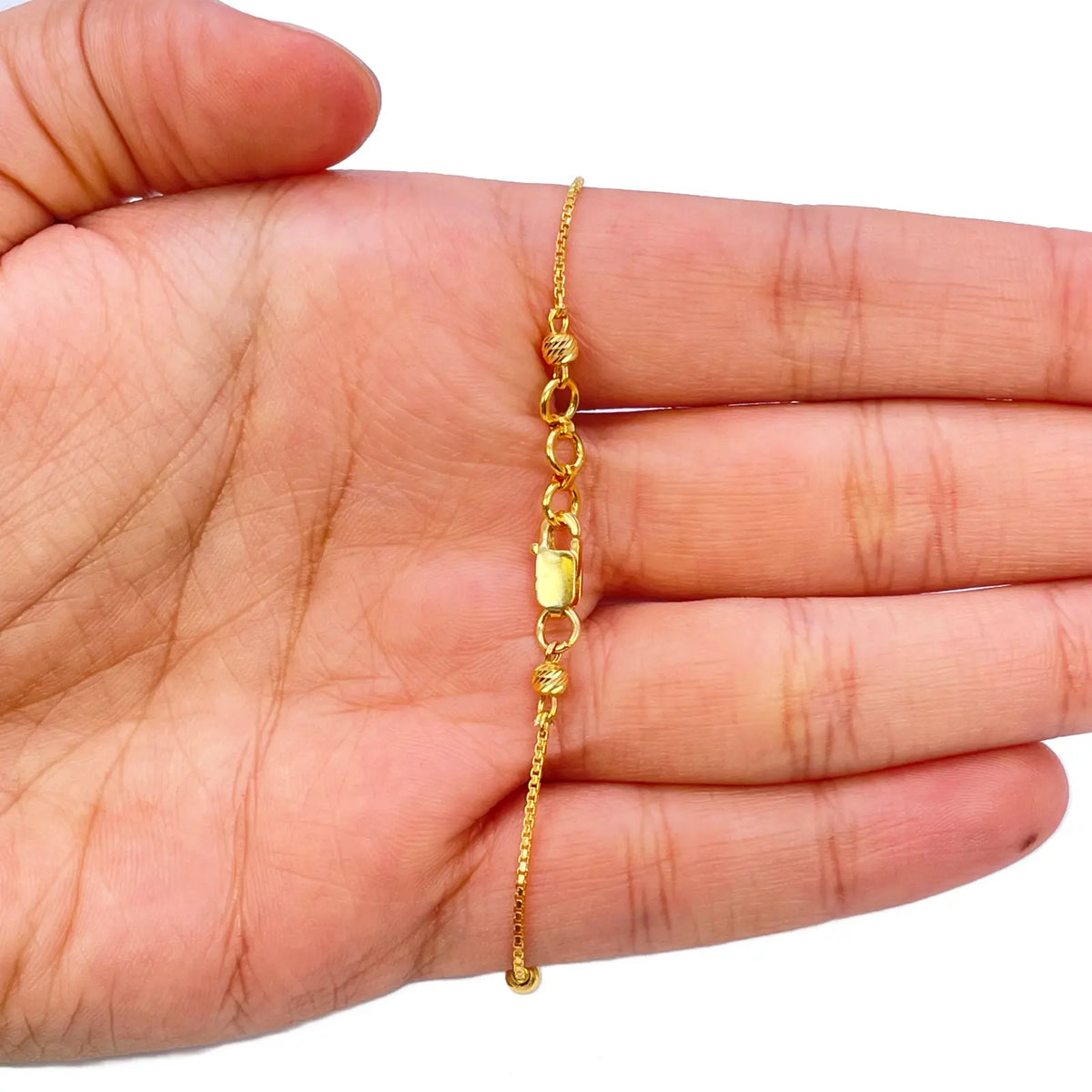 22ct Yellow Gold Six Beaded Diamond Cut Box Chain Bracelet 7 Inches 