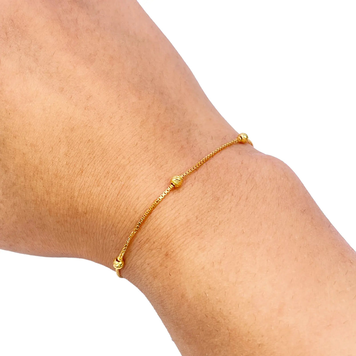 22ct Yellow Gold Six Beaded Diamond Cut Box Chain Bracelet 7 Inches 
