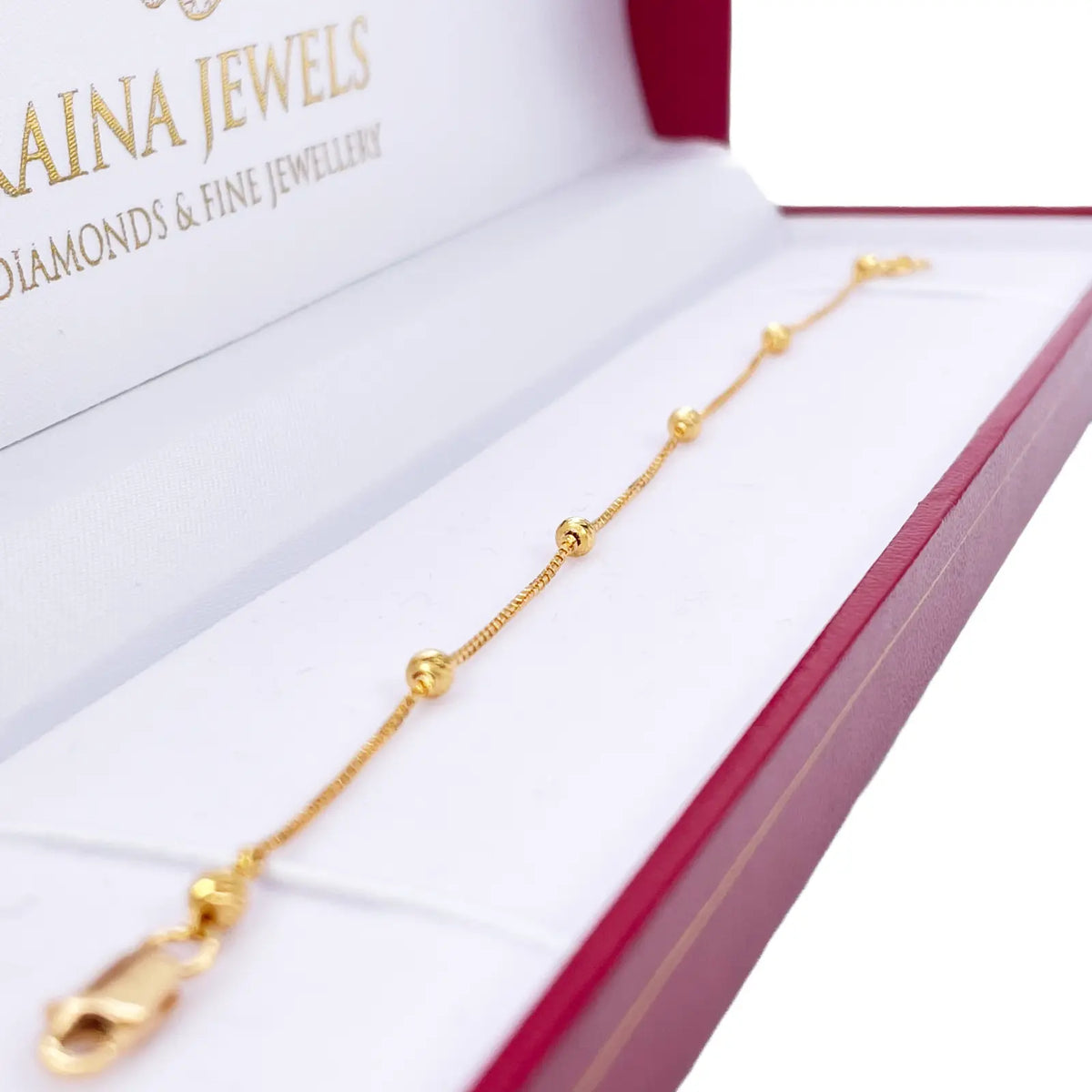 22ct Yellow Gold Six Beaded Diamond Cut Box Chain Bracelet 7 Inches 