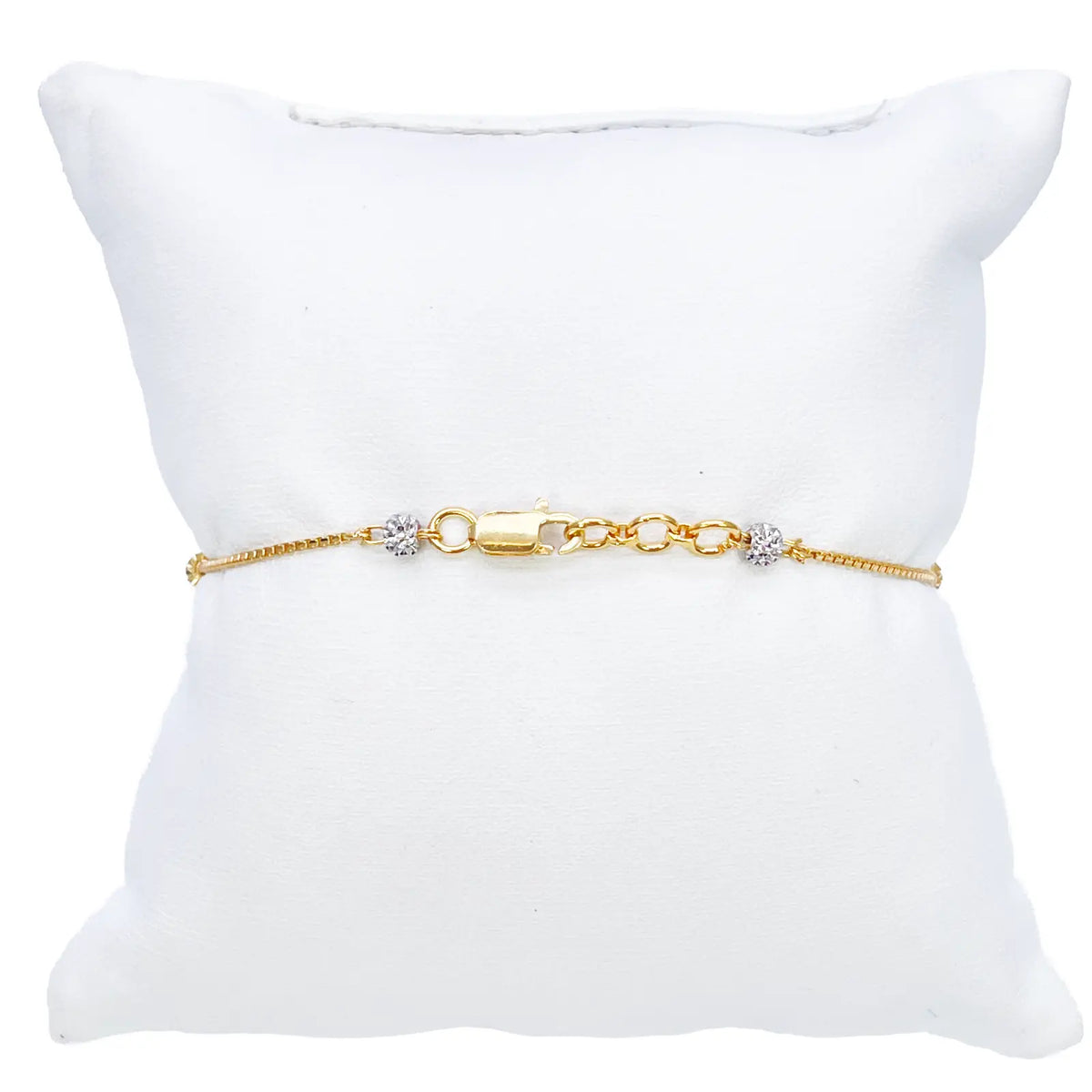 22ct Yellow Gold Six Beaded Two-Tone Diamond Cut Box Chain Bracelet 7 Inches 