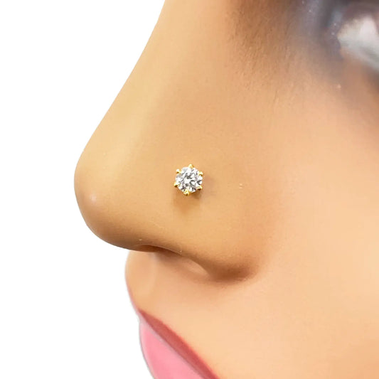 22ct Yellow Gold Six Claw Cubic Zirconia Prong Nose Stud/Pin 3.5mm Length 