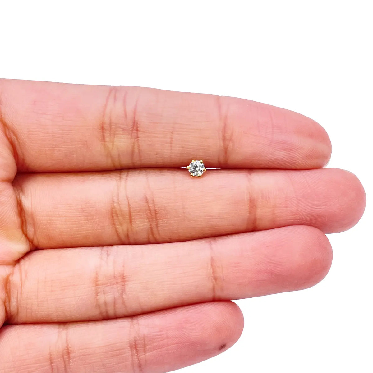 22ct Yellow Gold Six Claw Cubic Zirconia Prong Nose Stud/Pin 3.5mm Length 