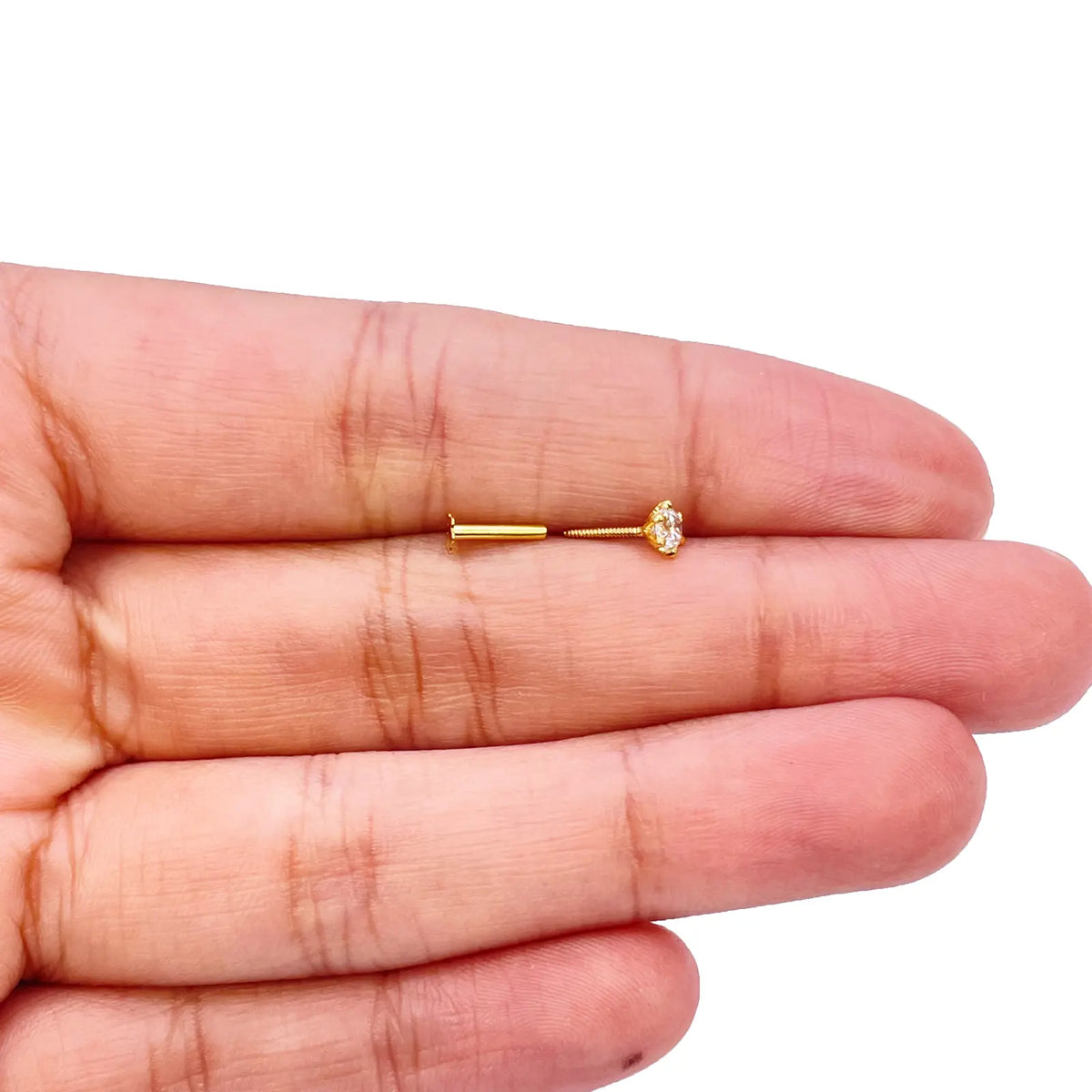 22ct Yellow Gold Six Claw Cubic Zirconia Prong Nose Stud/Pin 3.5mm Length 