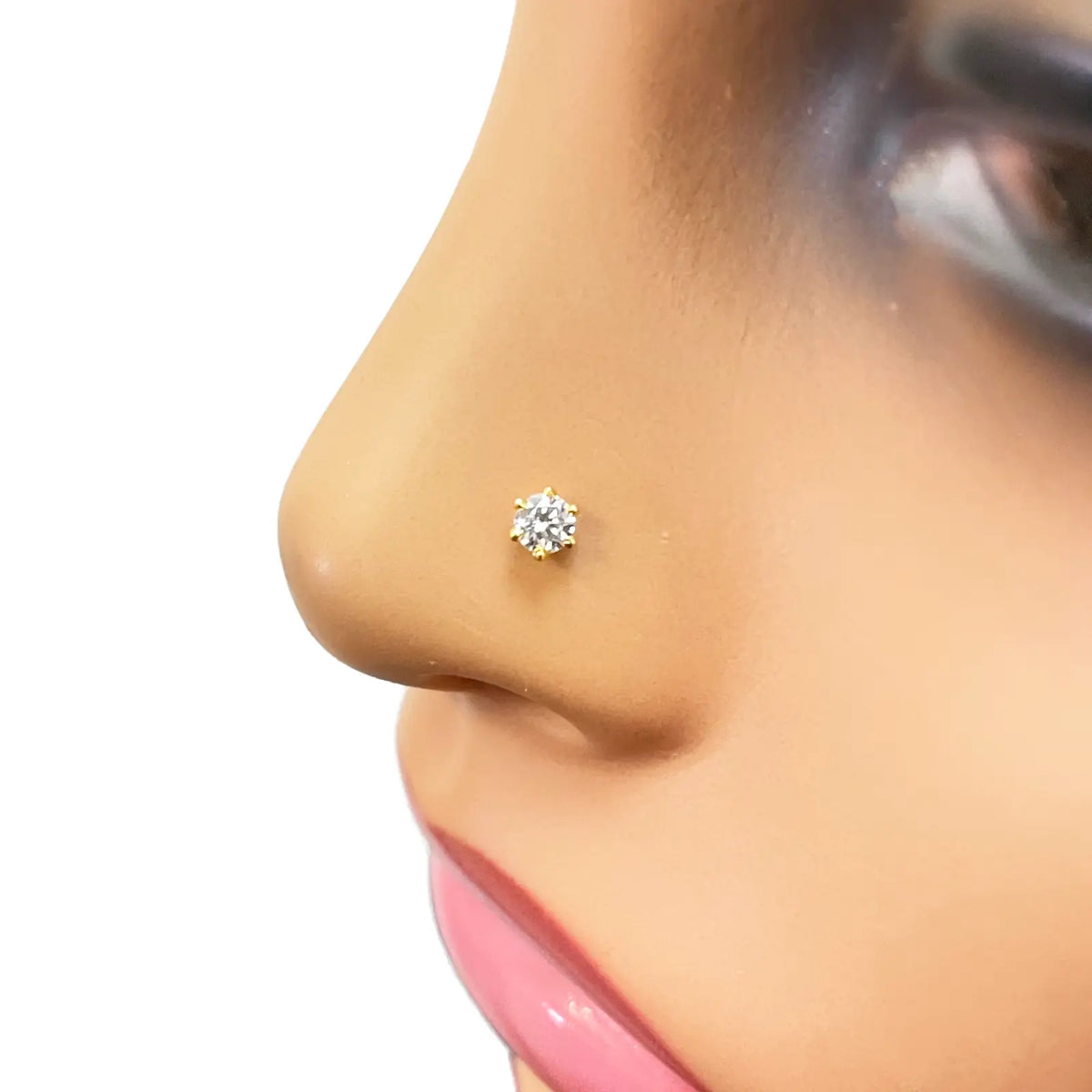 22ct Yellow Gold Six Claw Cubic Zirconia Prong Nose Stud/Pin 3.5mm Length 