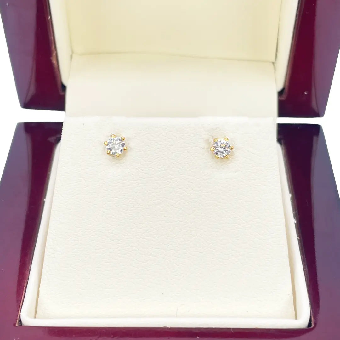 22ct Yellow Gold Six Claw Cubic Zirconia Prong Small Children's Earrings 3.5mm Width 