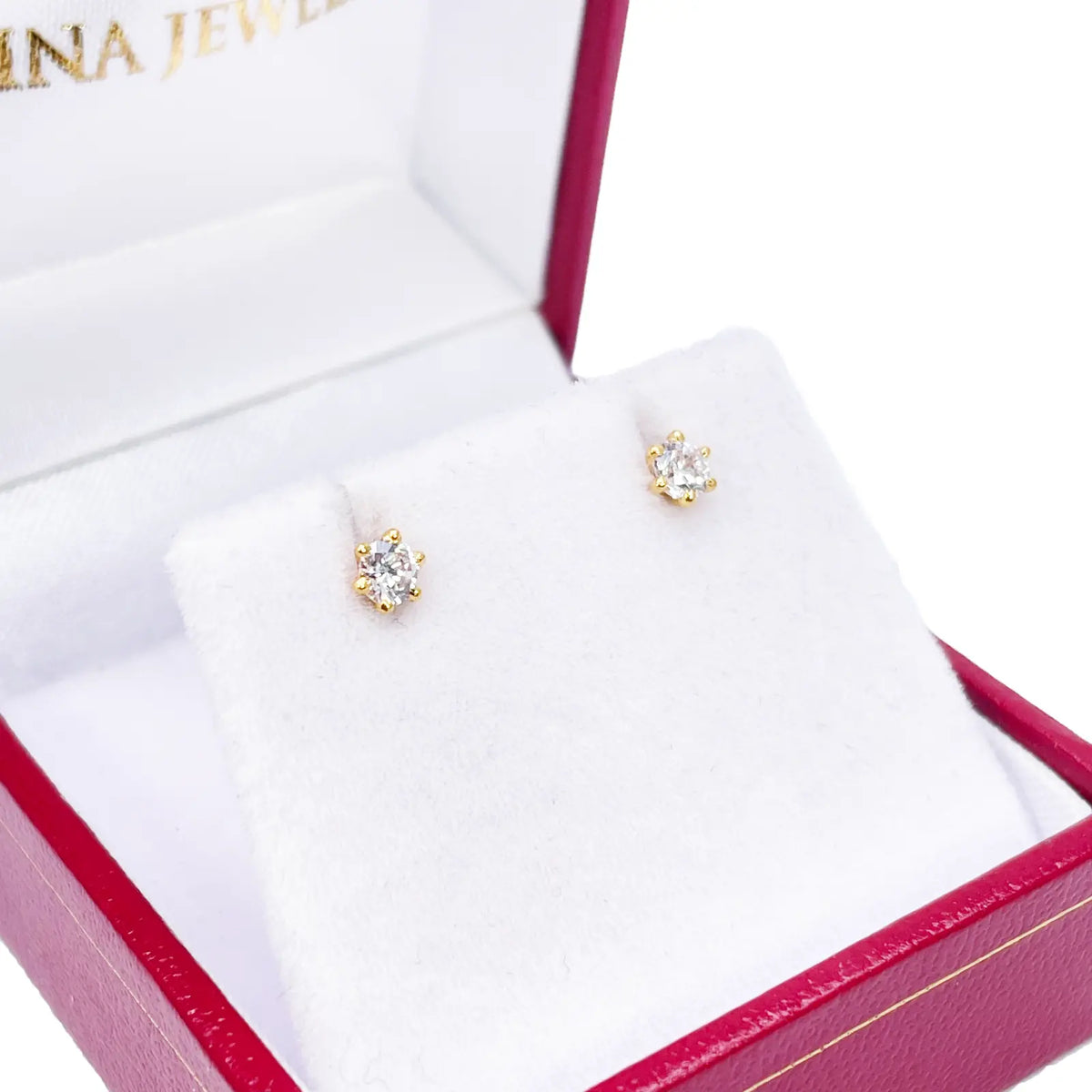 22ct Yellow Gold Six Claw Cubic Zirconia Prong Small Children's Earrings 3.5mm Width 