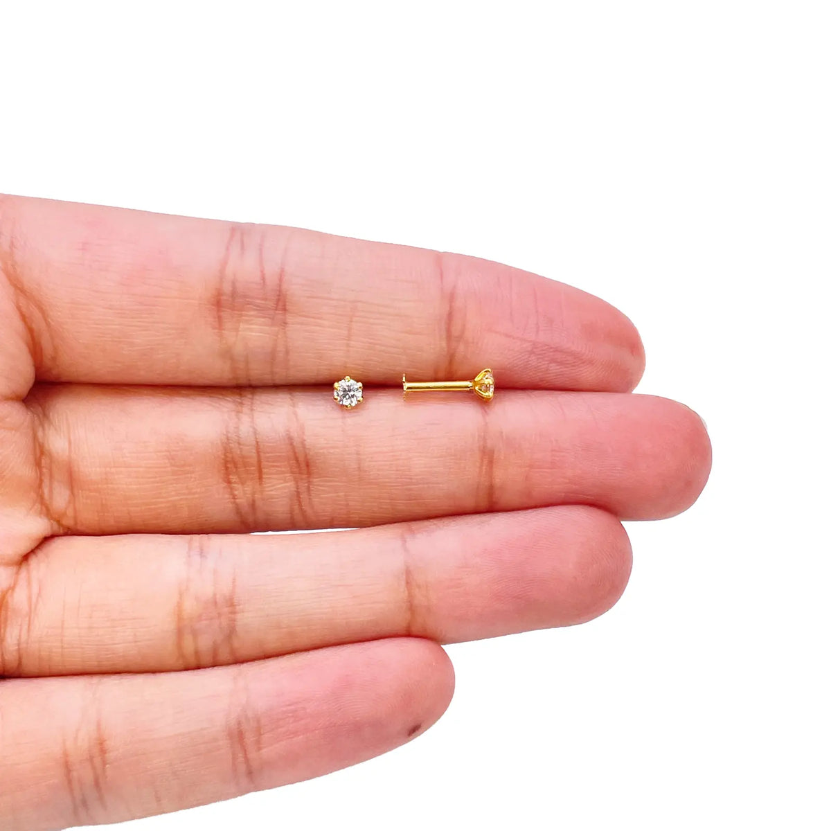 22ct Yellow Gold Six Claw Cubic Zirconia Prong Small Children's Earrings 3.5mm Width 