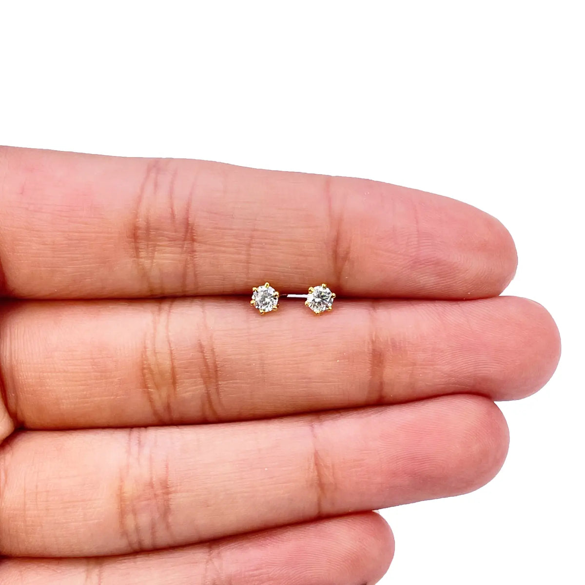 22ct Yellow Gold Six Claw Cubic Zirconia Prong Small Children's Earrings 3.5mm Width 