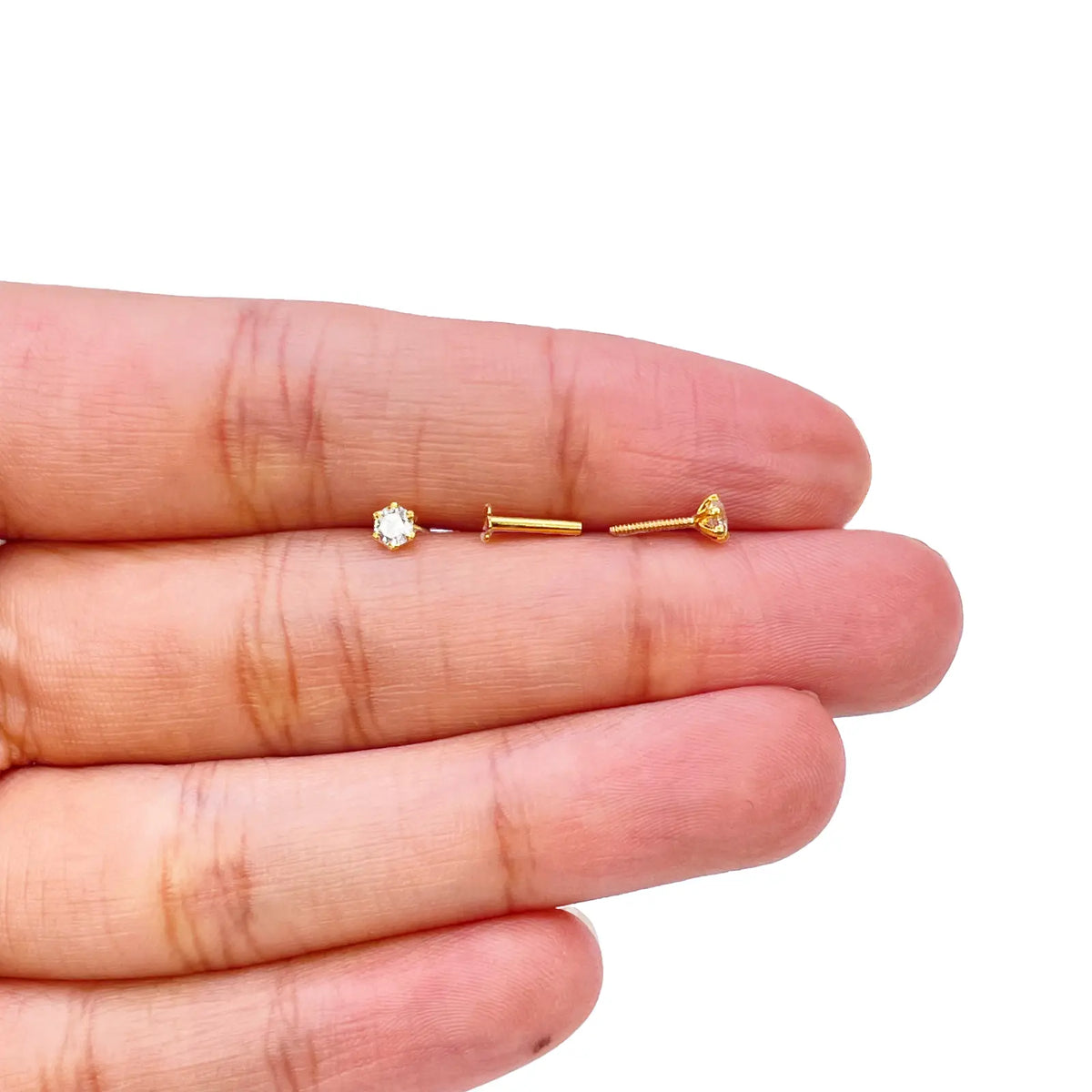22ct Yellow Gold Six Claw Cubic Zirconia Prong Small Children's Earrings 3.5mm Width 