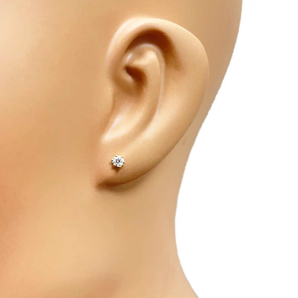 22ct Yellow Gold Six Claw Cubic Zirconia Prong Small Children's Earrings 3.5mm Width 