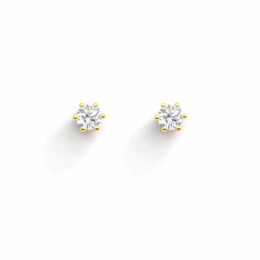 22ct Yellow Gold Six Claw Cubic Zirconia Prong Small Children's Earrings 3.5mm Width  Children's gold earring