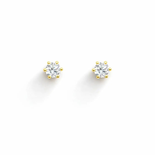 22ct Yellow Gold Six Claw Cubic Zirconia Prong Small Children's Earrings 3.5mm Width  Children's gold earring