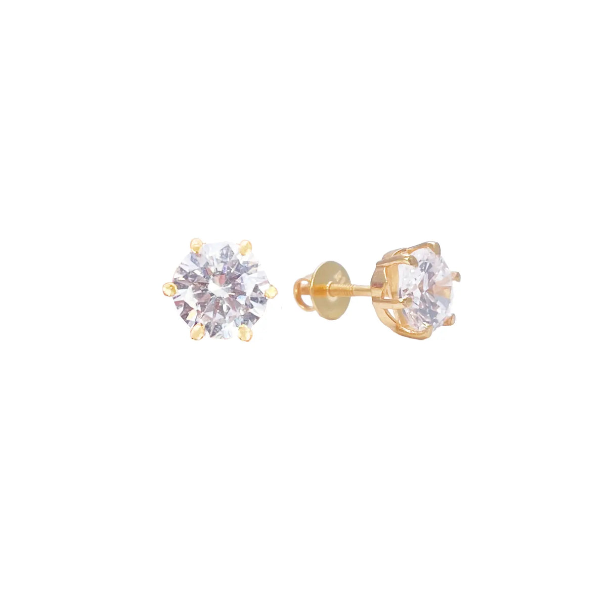 22ct Yellow Gold Six Claw Cubic Zirconia Round Stud Earrings 5mm 