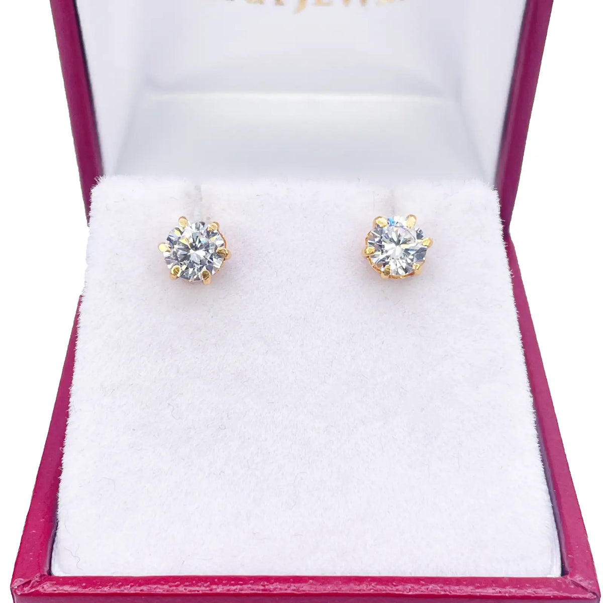 22ct Yellow Gold Six Claw Cubic Zirconia Round Stud Earrings 5mm 
