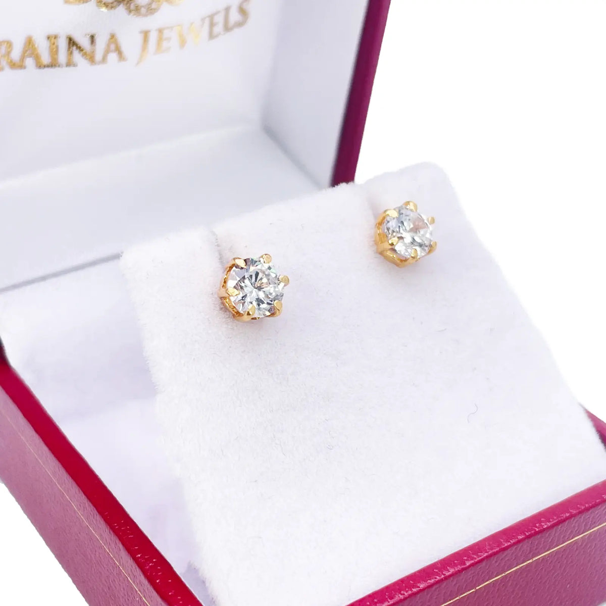 22ct Yellow Gold Six Claw Cubic Zirconia Round Stud Earrings 5mm 