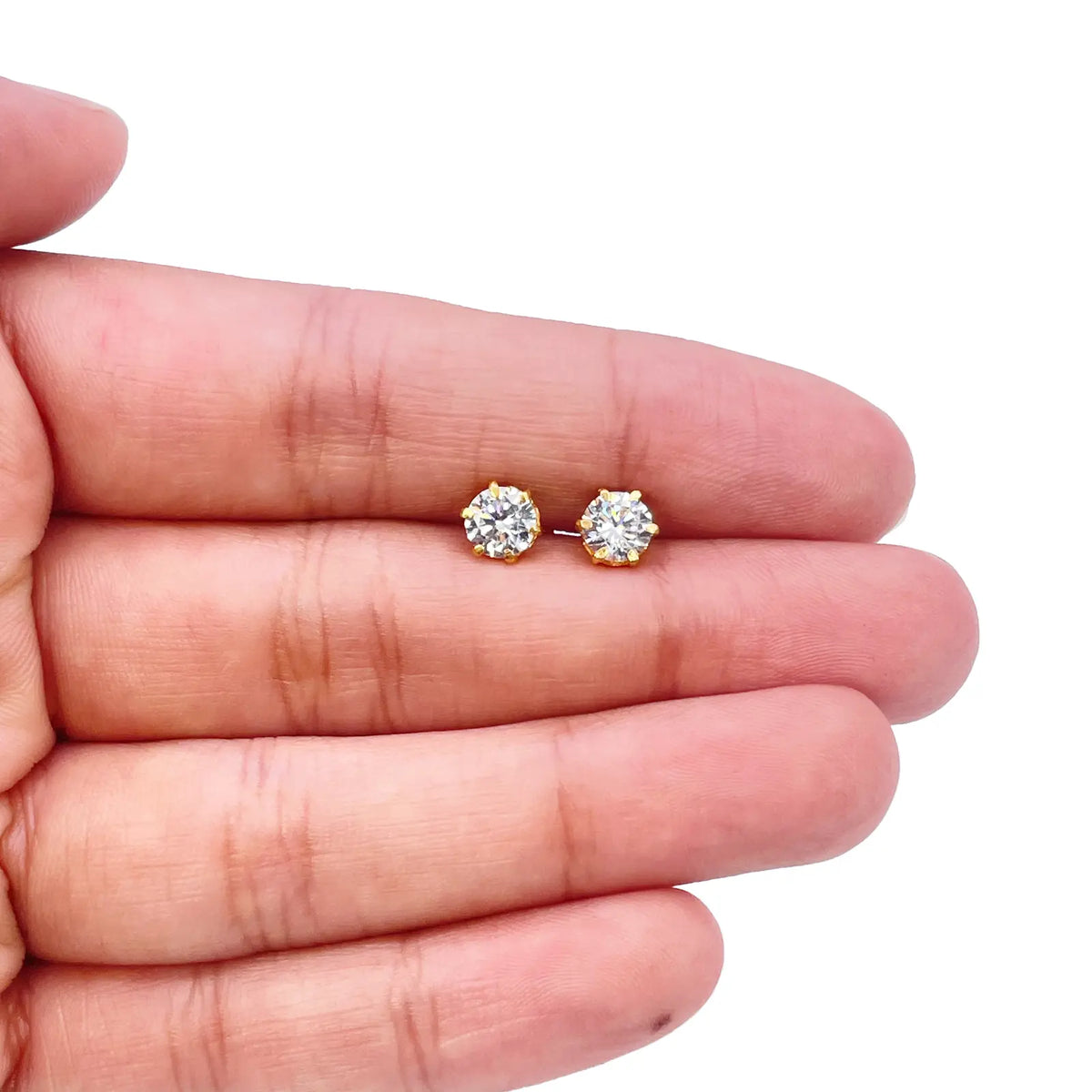 22ct Yellow Gold Six Claw Cubic Zirconia Round Stud Earrings 5mm 