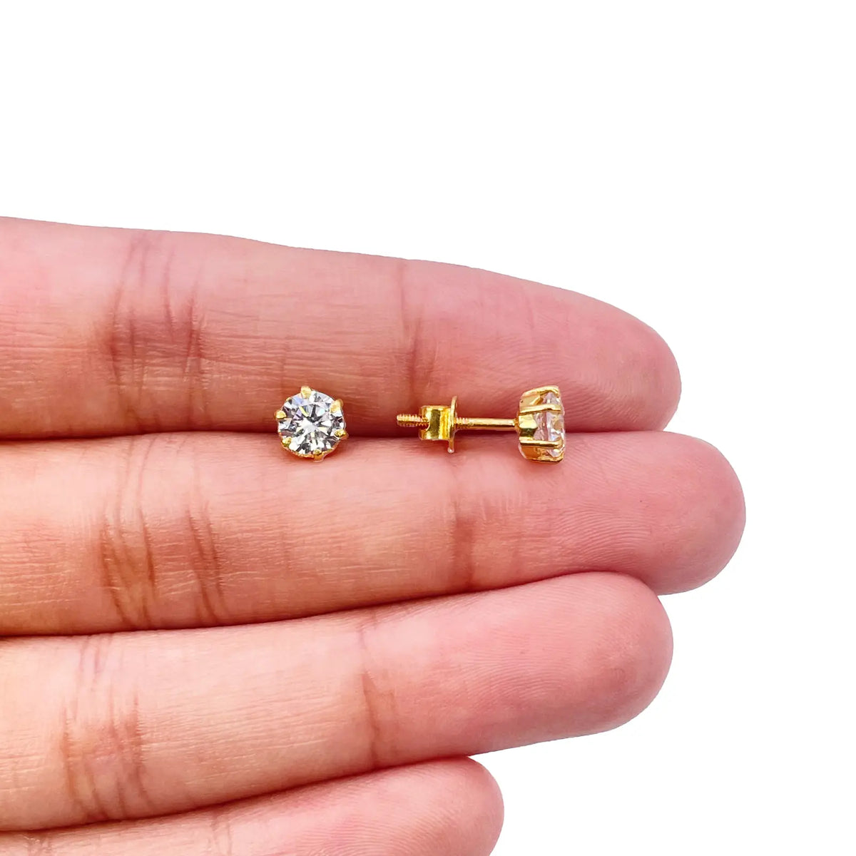 22ct Yellow Gold Six Claw Cubic Zirconia Round Stud Earrings 5mm 