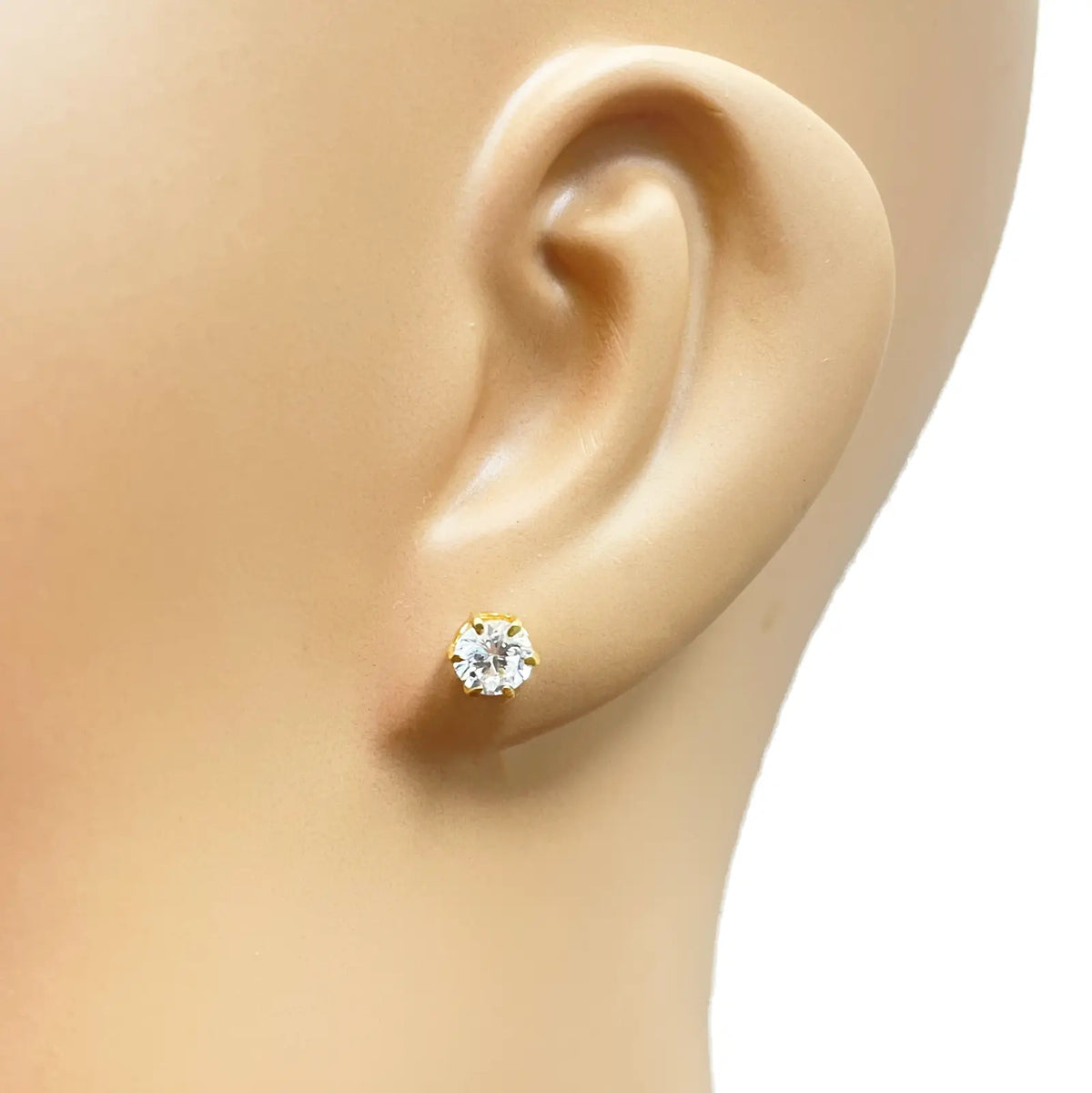 22ct Yellow Gold Six Claw Cubic Zirconia Round Stud Earrings 5mm 