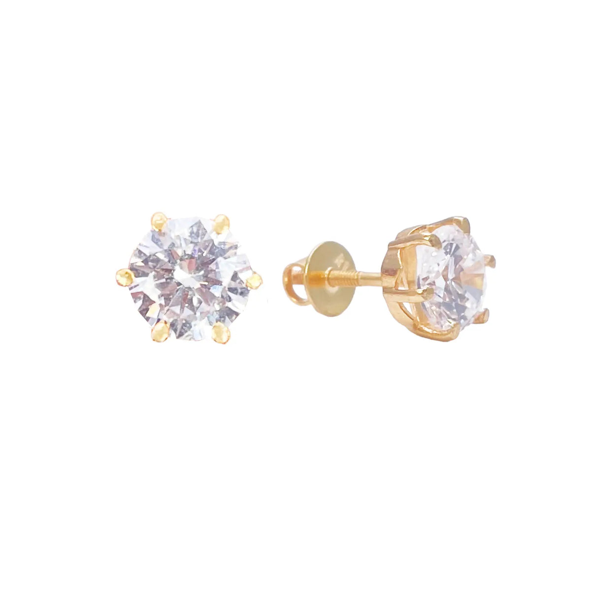 22ct Yellow Gold Six Claw Cubic Zirconia Round Stud Earrings 6mm 