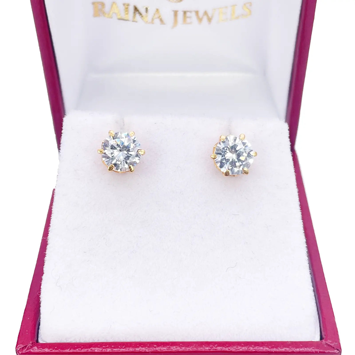 22ct Yellow Gold Six Claw Cubic Zirconia Round Stud Earrings 6mm 