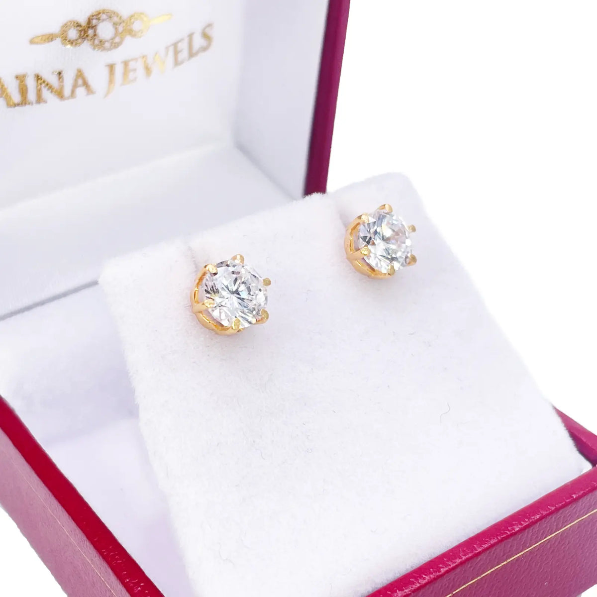 22ct Yellow Gold Six Claw Cubic Zirconia Round Stud Earrings 6mm 