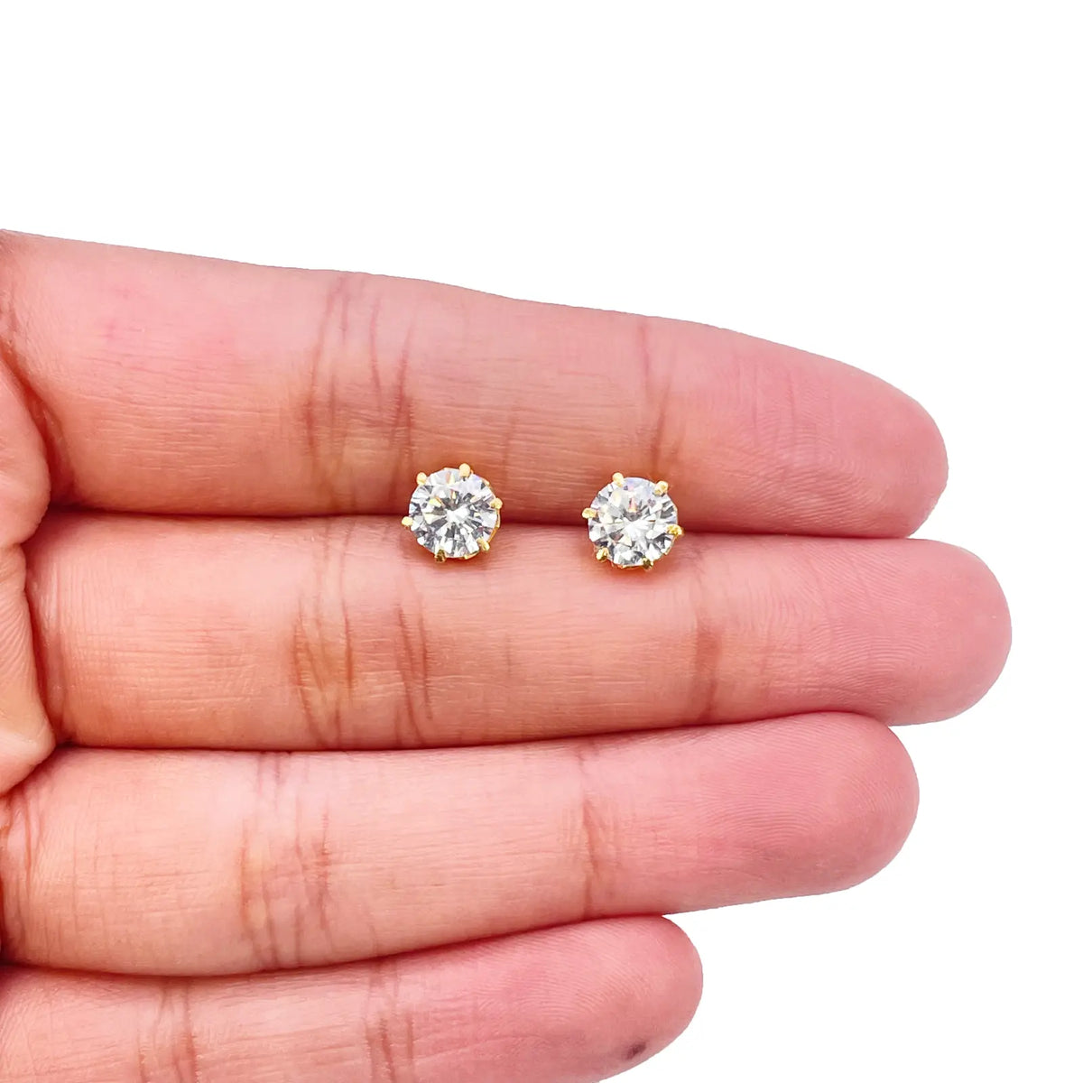 22ct Yellow Gold Six Claw Cubic Zirconia Round Stud Earrings 6mm 