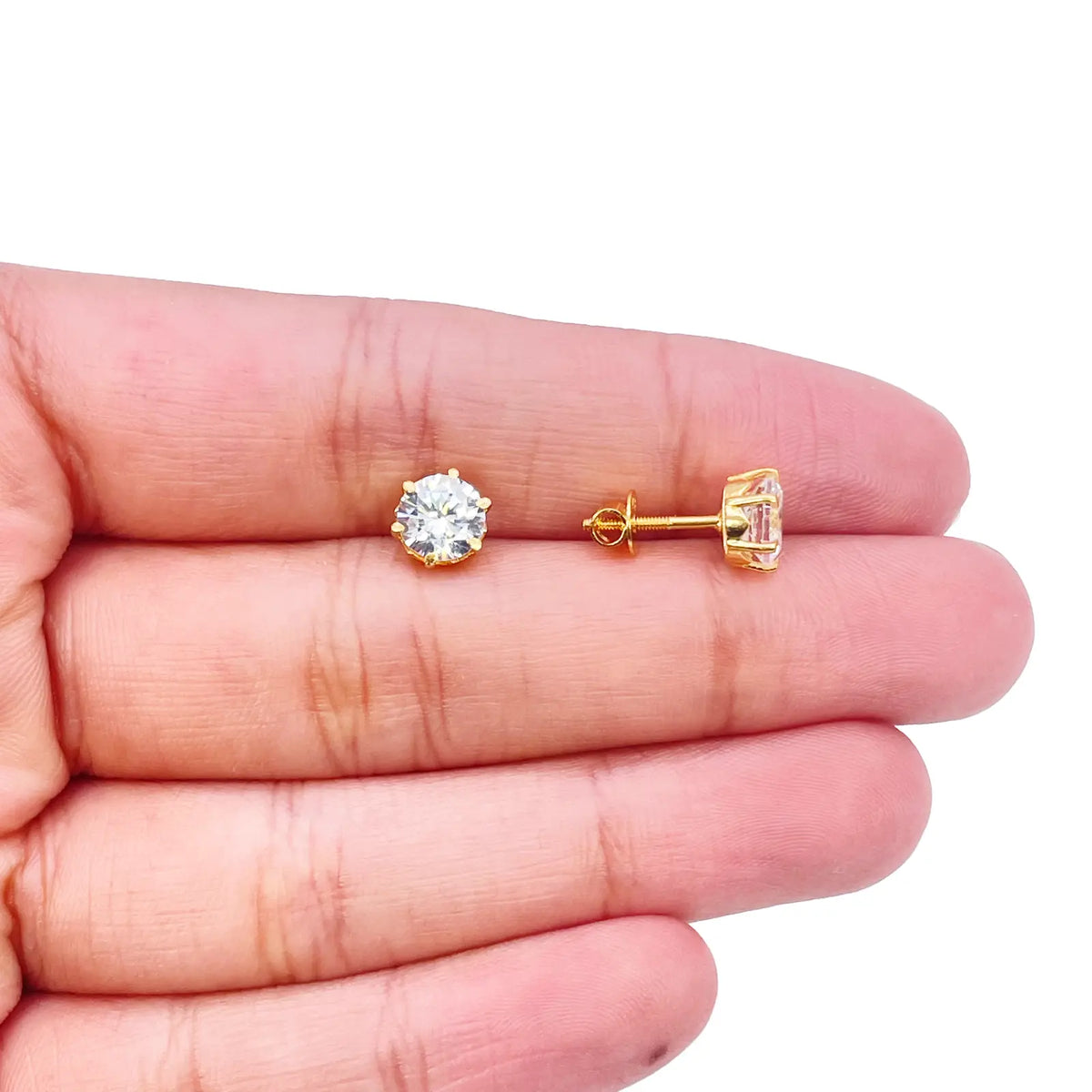 22ct Yellow Gold Six Claw Cubic Zirconia Round Stud Earrings 6mm 
