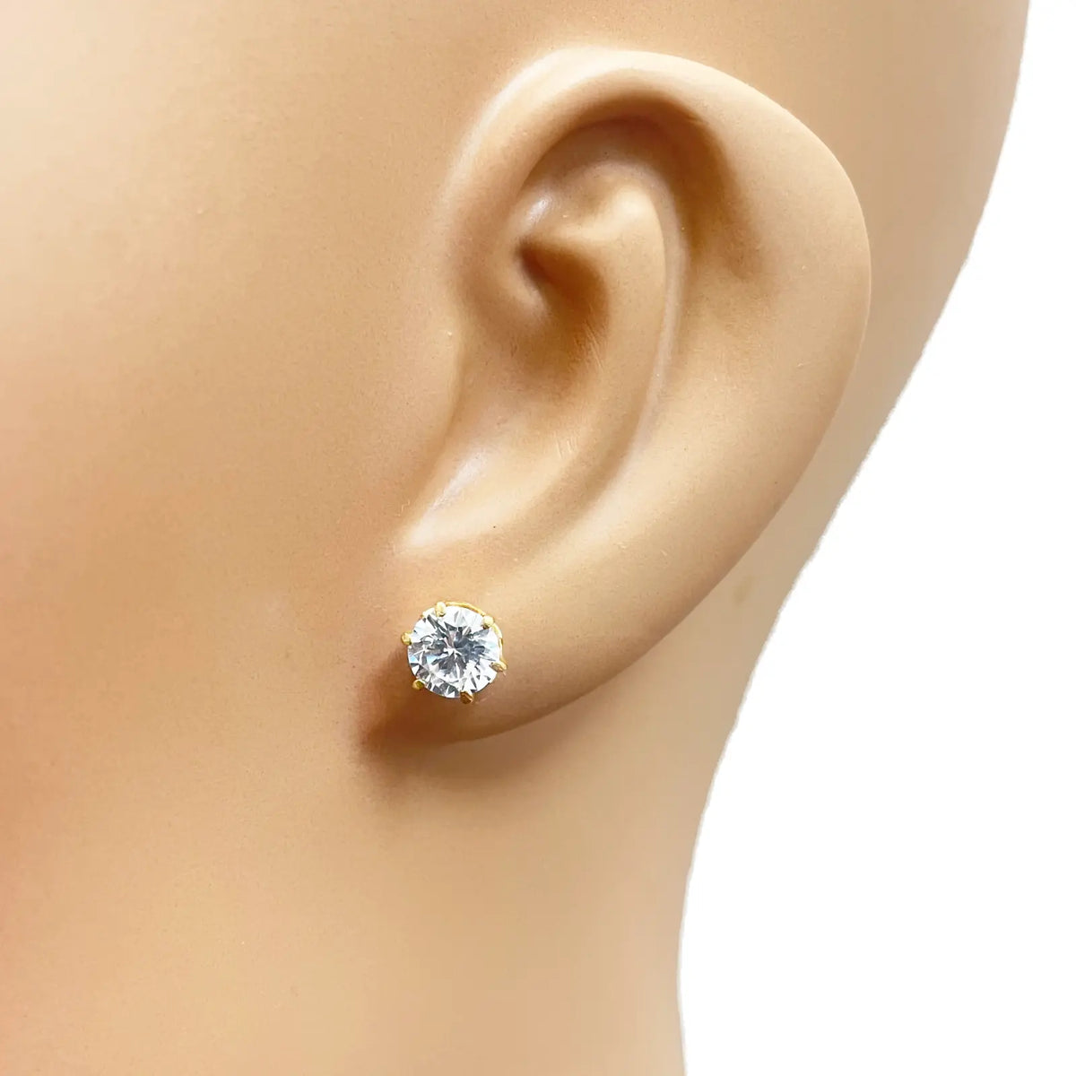 22ct Yellow Gold Six Claw Cubic Zirconia Round Stud Earrings 6mm 