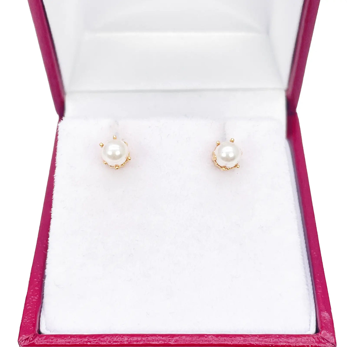 22ct Yellow Gold Six Claw Elegant Round Pearl Stud Earrings 4.5mm 