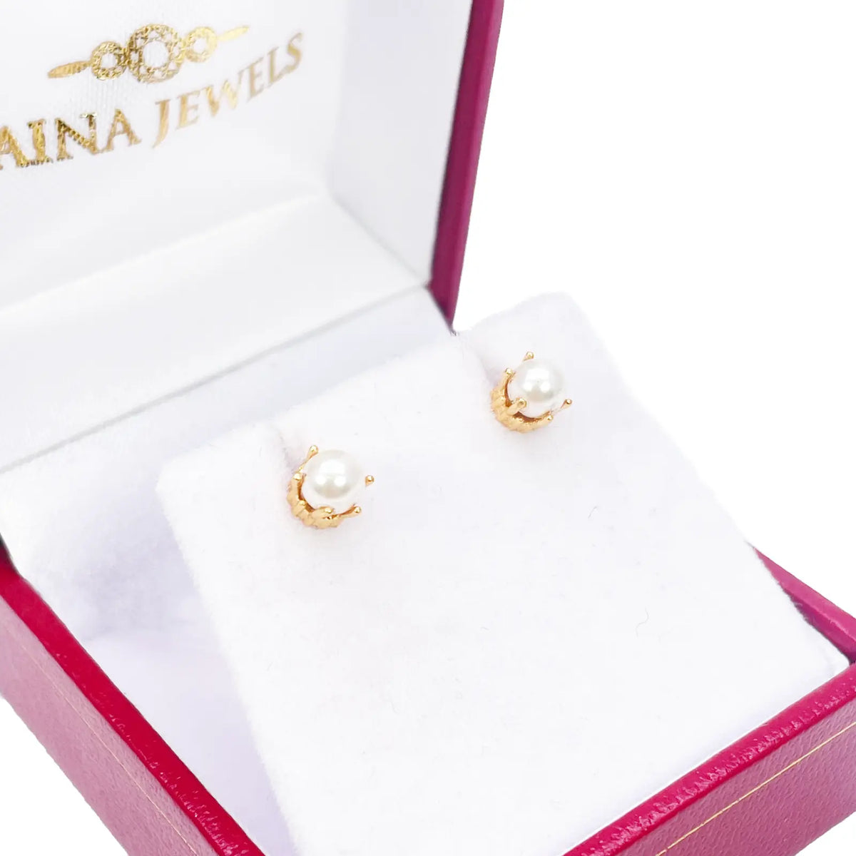 22ct Yellow Gold Six Claw Elegant Round Pearl Stud Earrings 4.5mm 